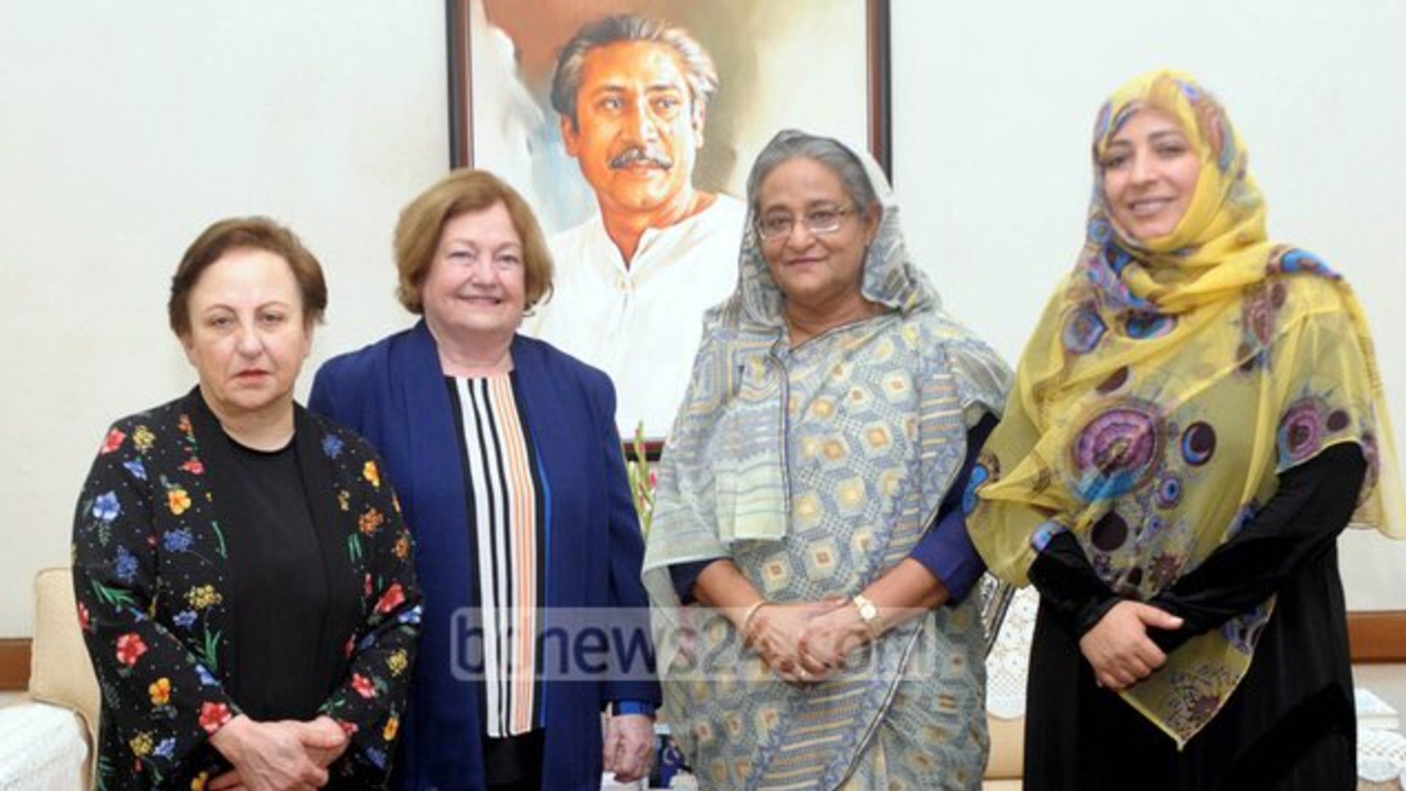 Nobel laureates, including Tawakkol Karman, meet Wazed of Bangladesh